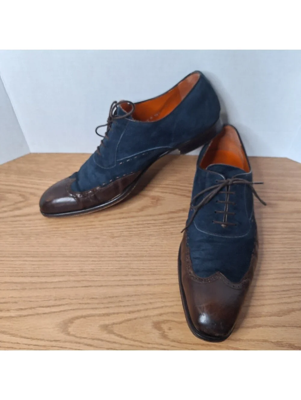 MEZLAN Men's 10.5 M Blue Suede Brown Leather Wingtip Oxford Dress Shoes Spain